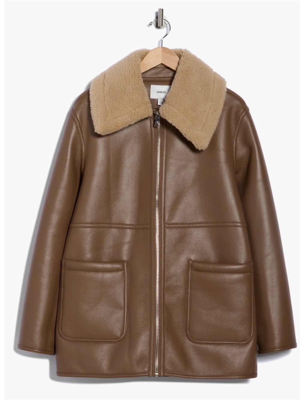 Jason wu Faux-Leather Shearling Collar Jacket - Brown NWT women medium